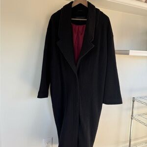 Black Trench Coat with Burgundy Lining - Women’s Classic Overcoat